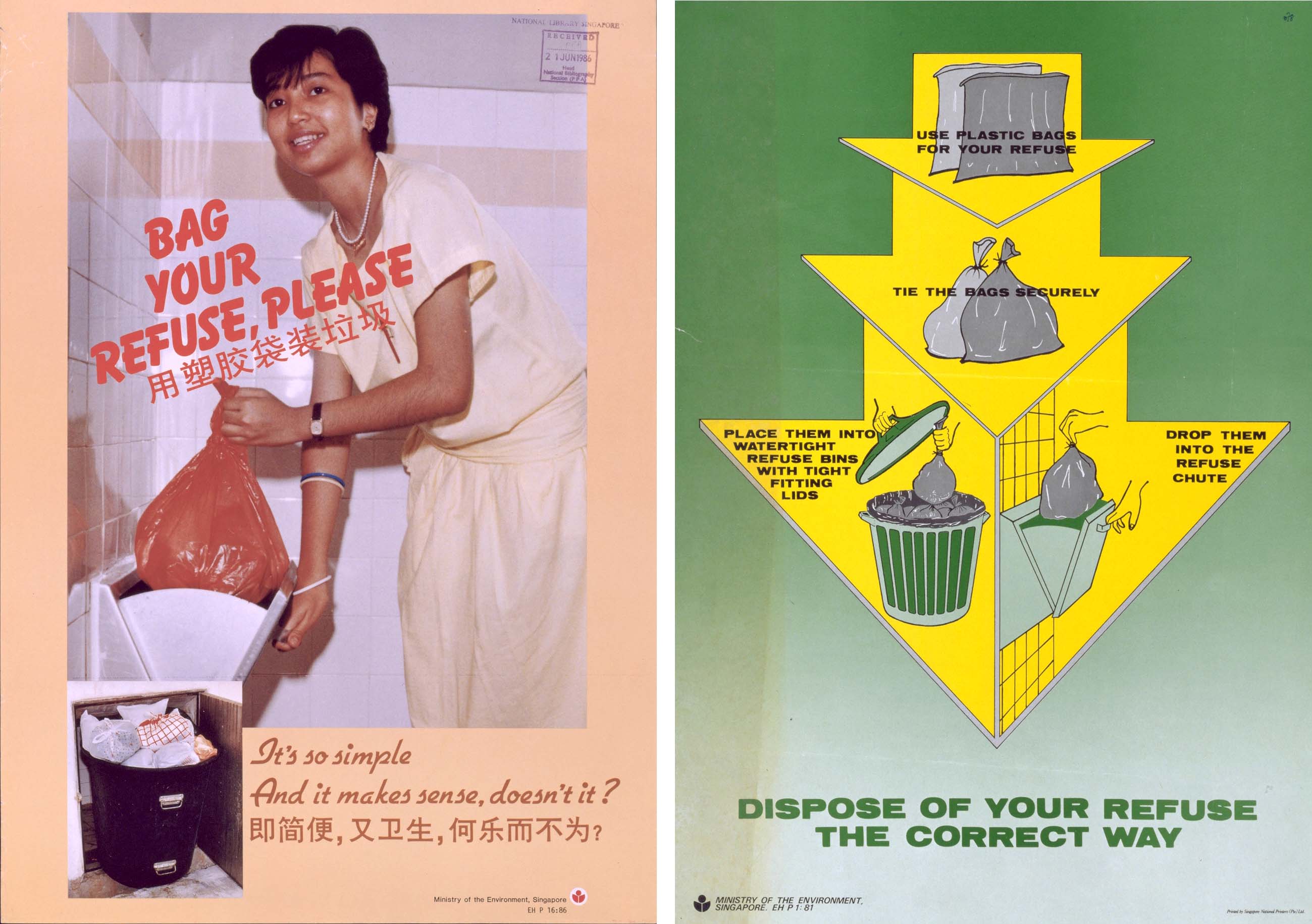 Posters from the educational programme run by the Ministry of Environment to encourage residents to bag their waste